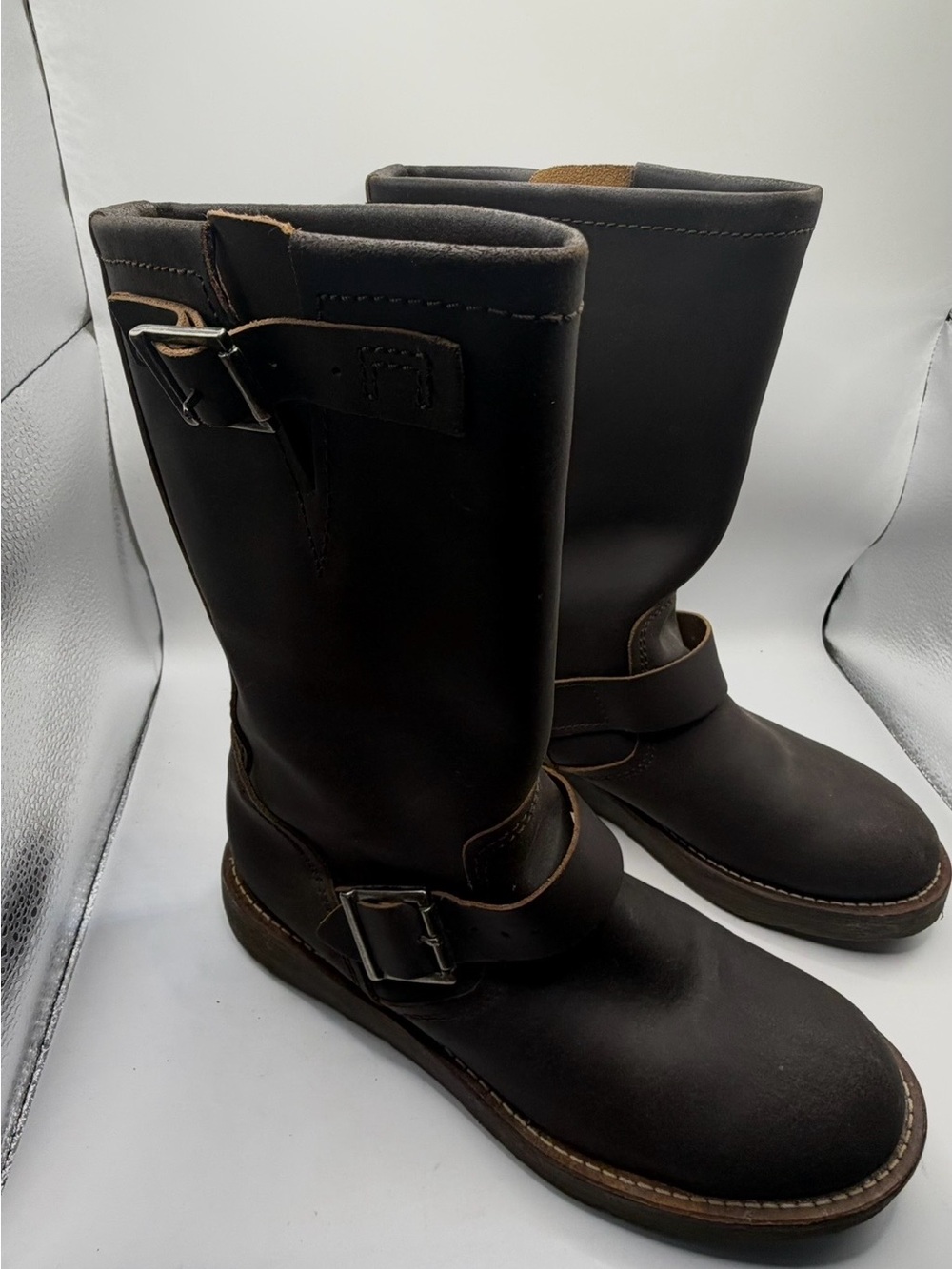 Women’s Dark Brown Leather Engineer Boots - Classic Pull-On Style